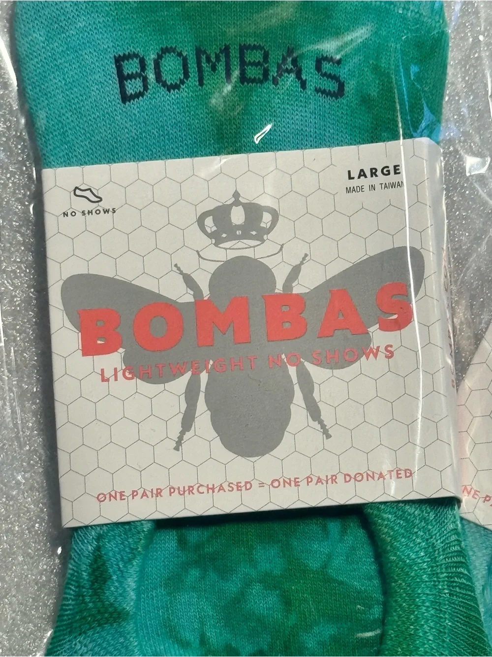 Bombas Unisex Lightweight Tie Dye No Show GREEN Socks 2-Pack Size Large